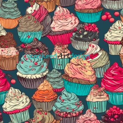 Seamless image of a cupcake illustration