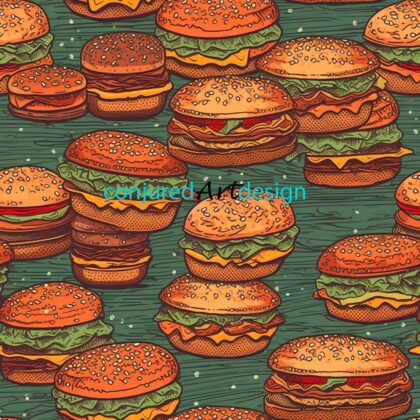 Seamless image of a food illustration with hamburgers