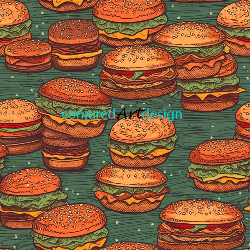 Seamless image of a food illustration with hamburgers