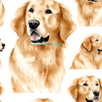 Seamless image of various golden retrievers