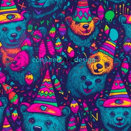 Seamless image of a psychedelic bear illustration