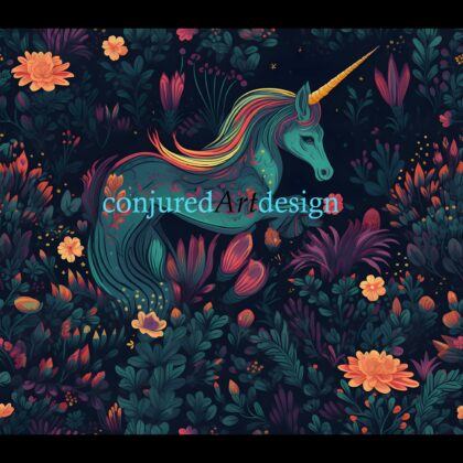 Seamless image of a unicorn in a fantasy world