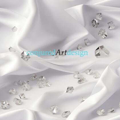 Seamless image of a white silk and diamonds pattern