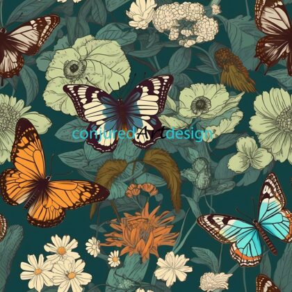 Seamless image of a butterfly on flowers pattern