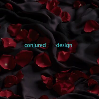 Seamless image of a black silk with rose petals pattern