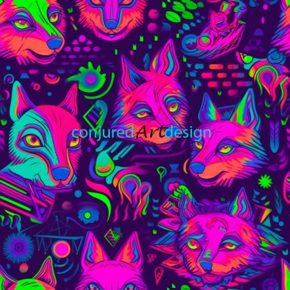 Seamless image of a psychedelic wolf illustration