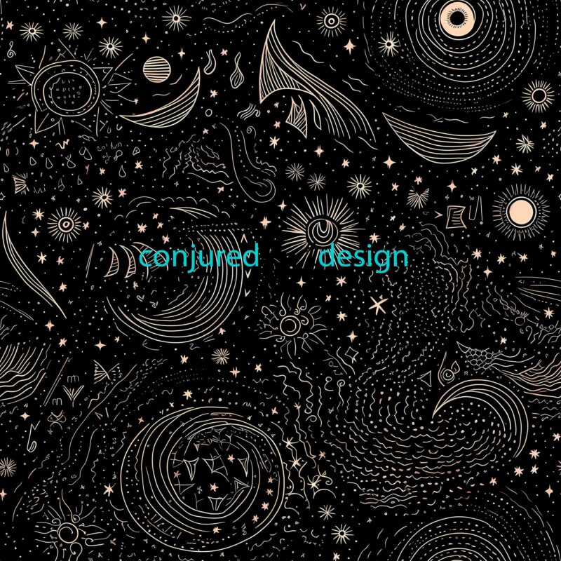 Seamless image of an inverse line drawing of stars and moons