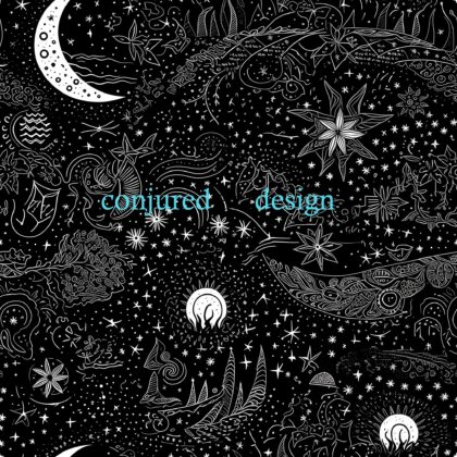 Seamless image of a black and white star and moon pattern