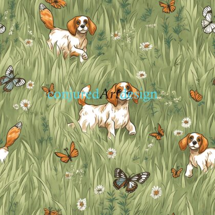 Seamless image of dogs and butterflies