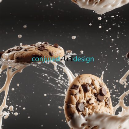 Seamless image of chocolate chip cookies and milk