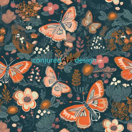 Seamless image of a butterfly on flowers pattern