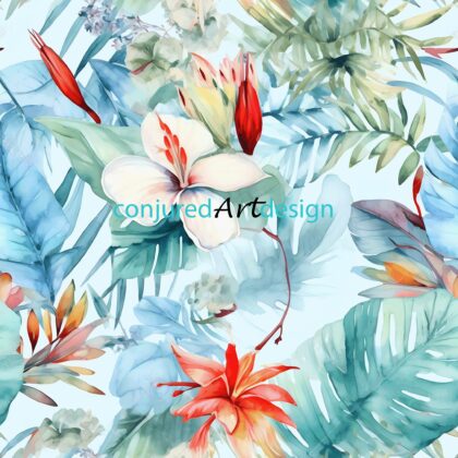 Seamless pattern of tropical flowers