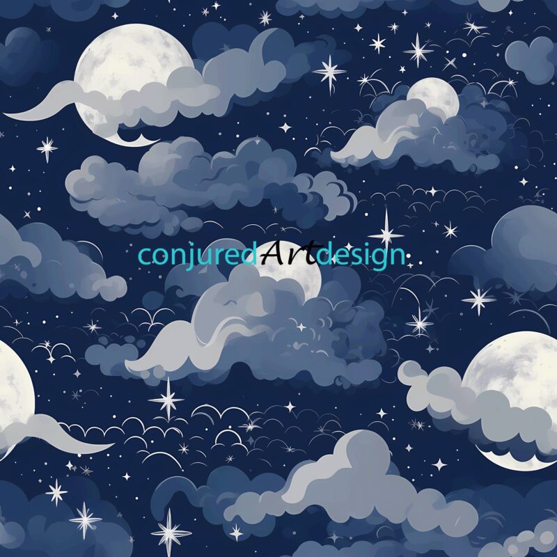 Seamless image of a clouds and stars pattern